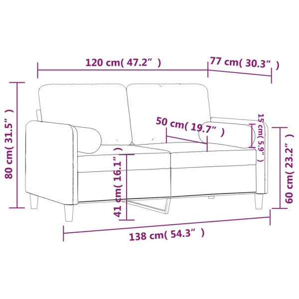 Sofá de 2 plazas con cojines terciopelo gris claro 120 cm