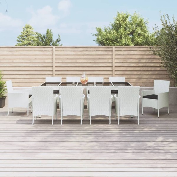 Set comedor de jardín 11 pzas y cojines ratán sintético blanco