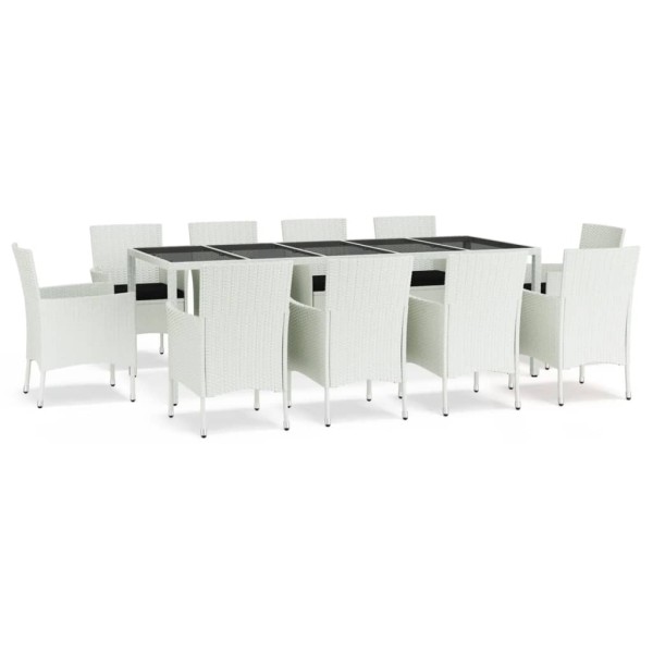 Set comedor de jardín 11 pzas y cojines ratán sintético blanco