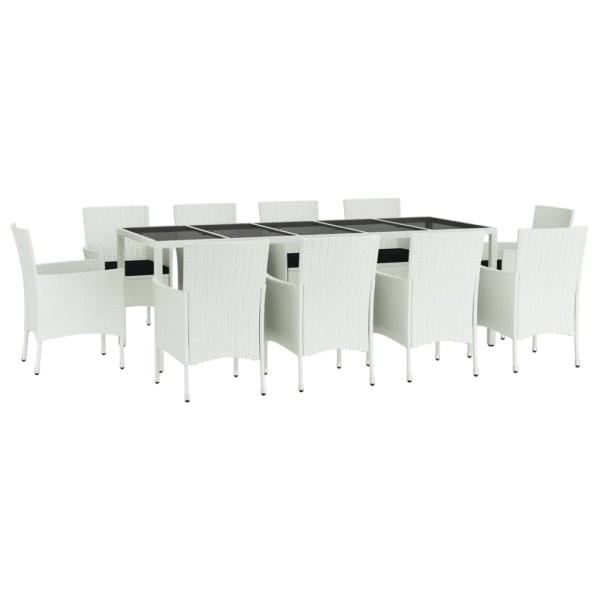 Set comedor de jardín 11 pzas y cojines ratán sintético blanco