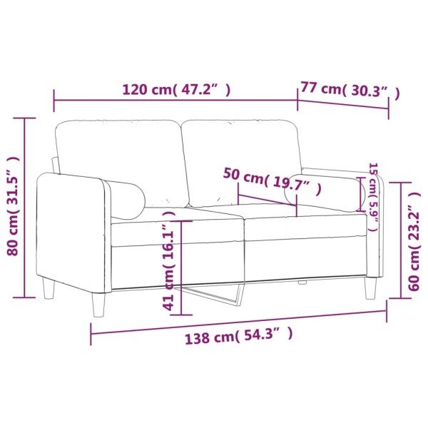 Sofá de 2 plazas con cojines terciopelo marrón 120 cm