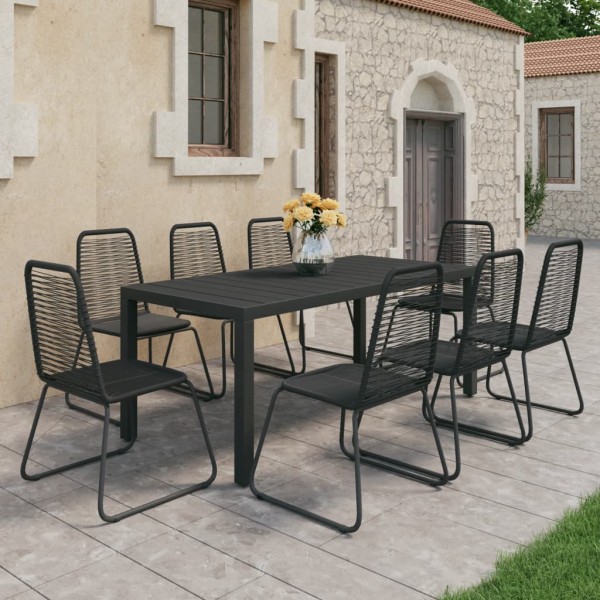 Set de comedor de jardín de 9 piezas PVC ratán negro