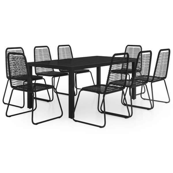 Set de comedor de jardín de 9 piezas PVC ratán negro