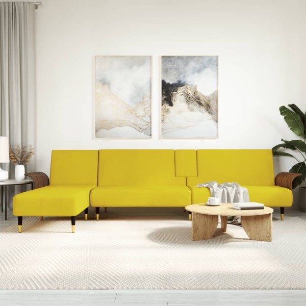 Sofá cama en forma de L terciopelo amarillo 279x140x70 cm