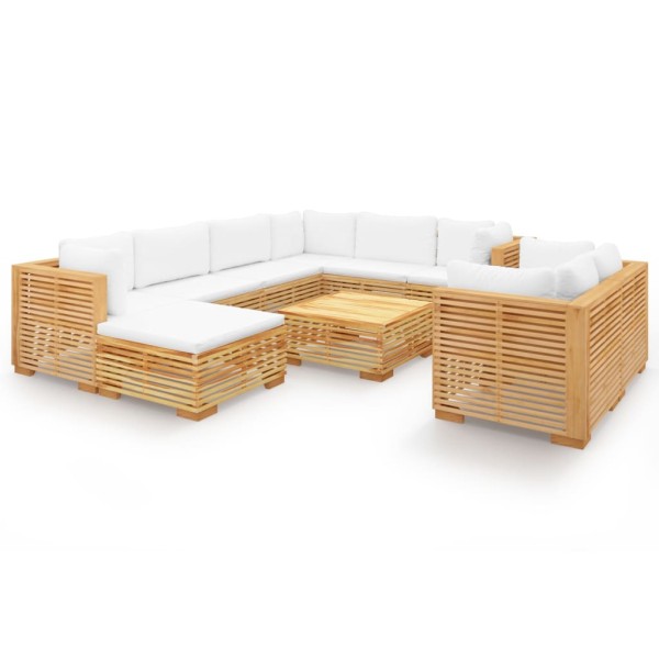 Juego muebles de jardín 10 piezas y cojines madera maciza teca