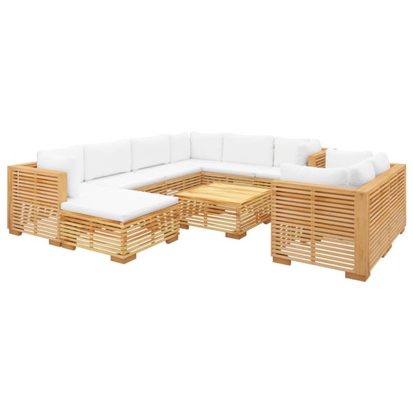 Juego muebles de jardín 10 piezas y cojines madera maciza teca