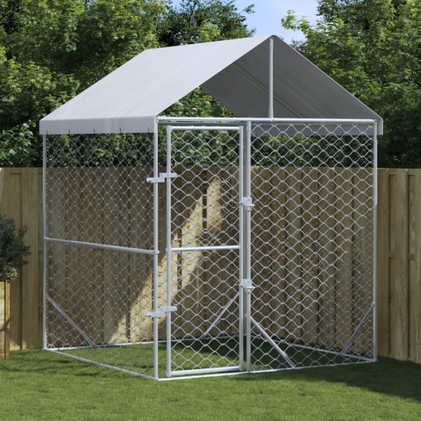 Perrera de exterior con toldo acero galvanizado plata 2x2x2,5 m