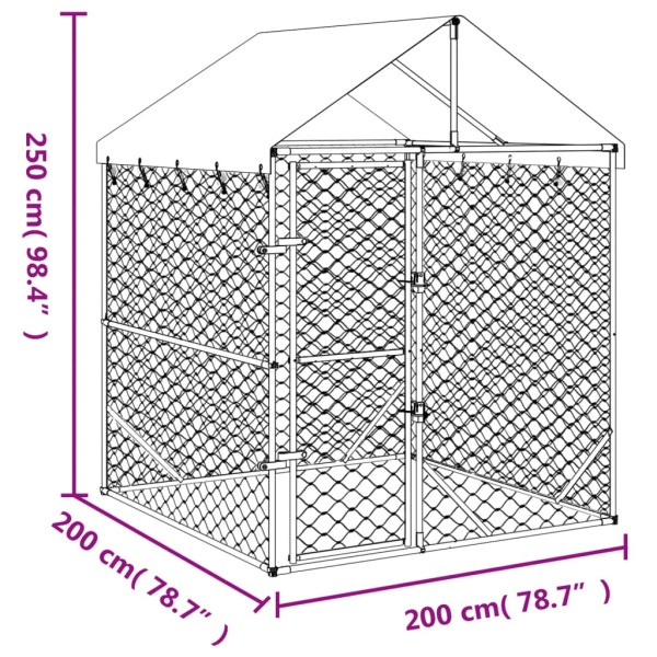 Perrera de exterior con toldo acero galvanizado plata 2x2x2,5 m