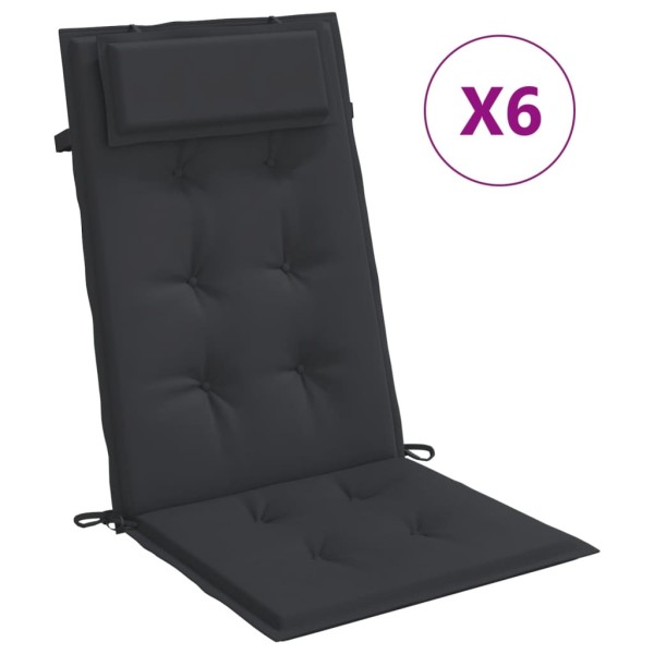 Cojines de silla con respaldo alto 6 uds tela Oxford negro