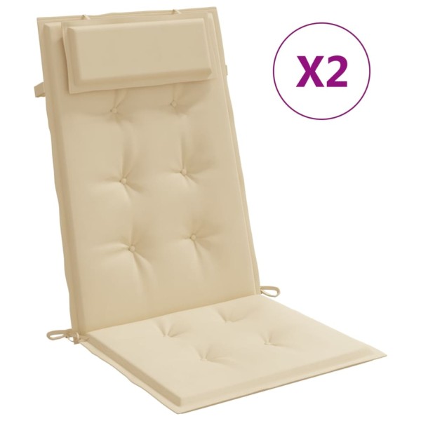 Cojines de silla con respaldo alto 2 uds tela Oxford beige