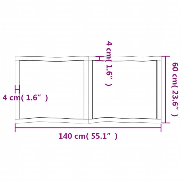 Tablero de mesa madera maciza borde natural 140x60x(2-6) cm