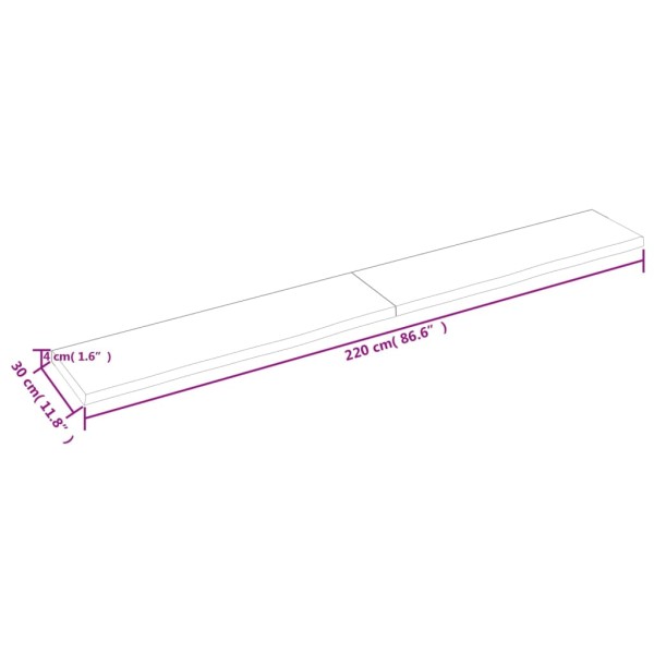 Estante pared madera roble tratada marrón oscuro 220x30x(2-4)cm