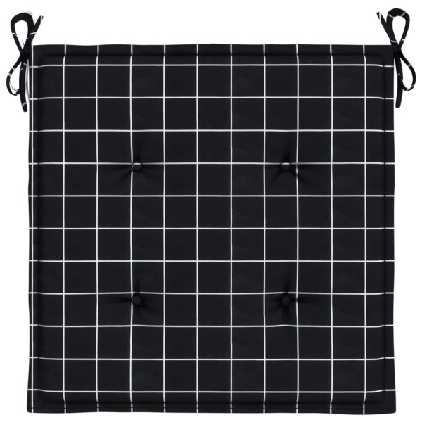 Cojines de silla de jardín 4 uds tela a cuadros negro 40x40x3cm