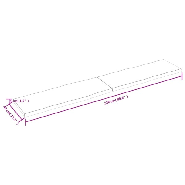 Tablero de mesa madera maciza borde natural 220x40x(2-4) cm