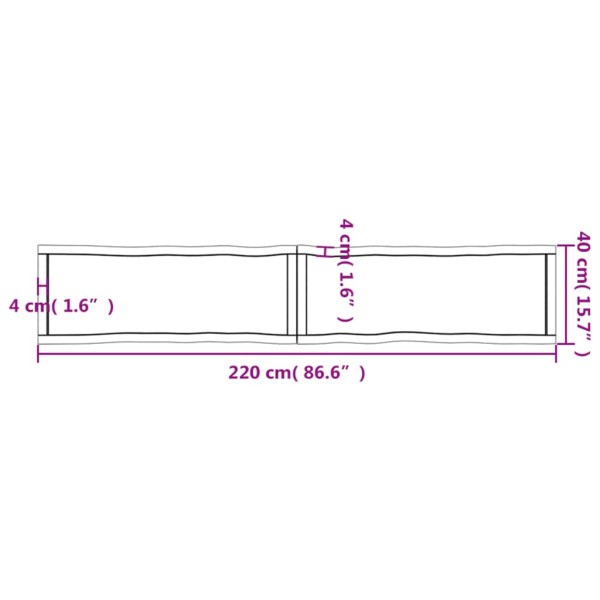 Tablero de mesa madera maciza borde natural 220x40x(2-4) cm