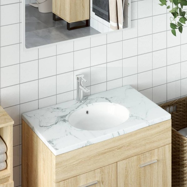 Lavabo de baño ovalado cerámica blanco 37x31x17,5 cm