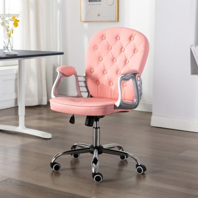 Silla de oficina giratoria de cuero sintético rosa