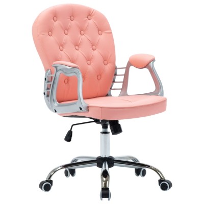 Silla de oficina giratoria de cuero sintético rosa