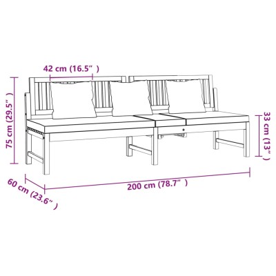 Sofá cama con cojín madera maciza acacia gris 200x60x75 cm