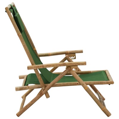 Silla de relax reclinable de bambú y tela verde