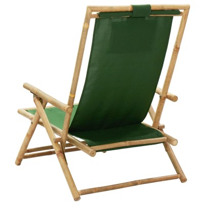 Silla de relax reclinable de bambú y tela verde