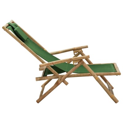 Silla de relax reclinable de bambú y tela verde