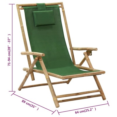 Silla de relax reclinable de bambú y tela verde