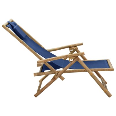 Silla de relax reclinable de bambú y tela azul marino