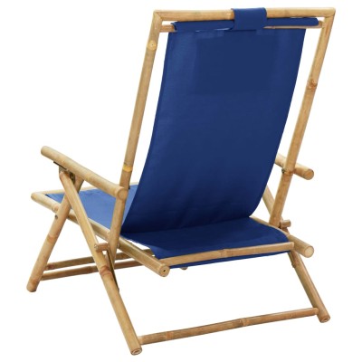 Silla de relax reclinable de bambú y tela azul marino