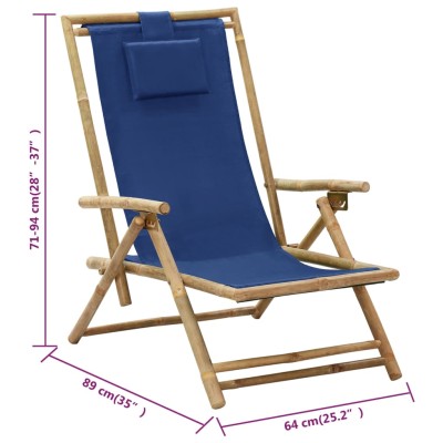 Silla de relax reclinable de bambú y tela azul marino