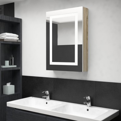 Armario de baño con espejo y LED blanco y roble 50x13x70 cm