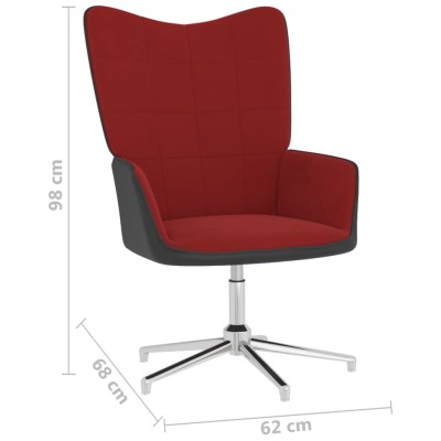 Silla de relajación con reposapiés terciopelo y PVC rojo tinto