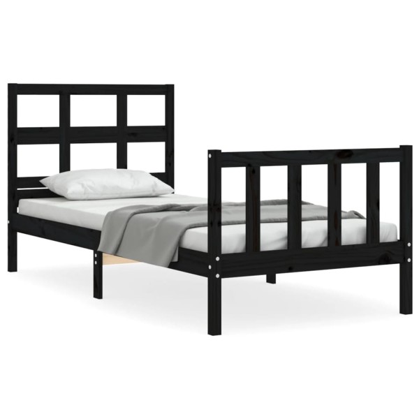 Estructura de cama con cabecero madera maciza negro 90x200 cm