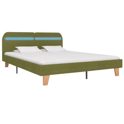 Estructura de cama con LED tela verde 160x200 cm