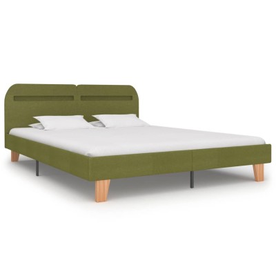 Estructura de cama con LED tela verde 160x200 cm