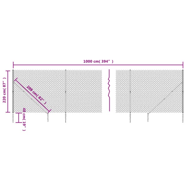 Cerca de alambre con pinchos de anclaje gris antracita 2,2x10 m