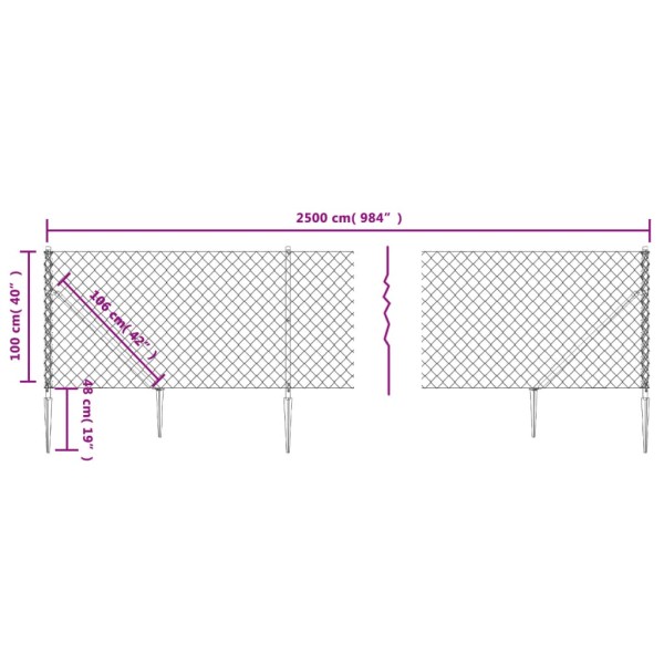 Cerca de alambre con pinchos de anclaje gris antracita 1x25 m