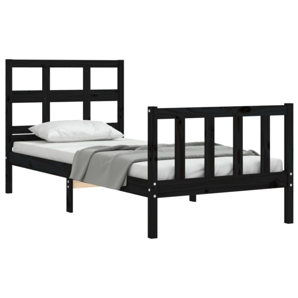 Estructura de cama con cabecero madera maciza negro 90x200 cm