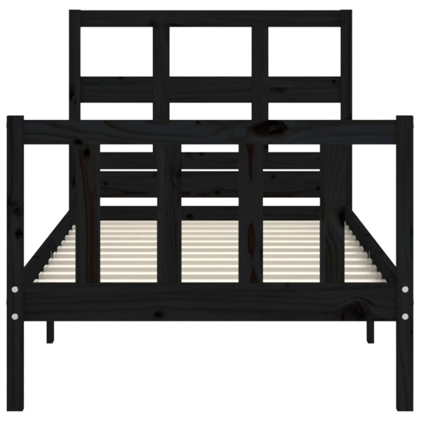 Estructura de cama con cabecero madera maciza negro 90x200 cm