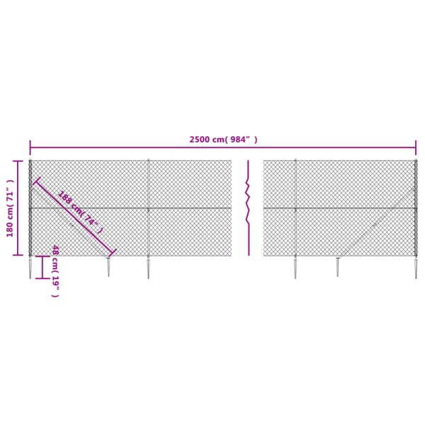 Cerca de alambre con pinchos de anclaje plateado 1,8x25 m