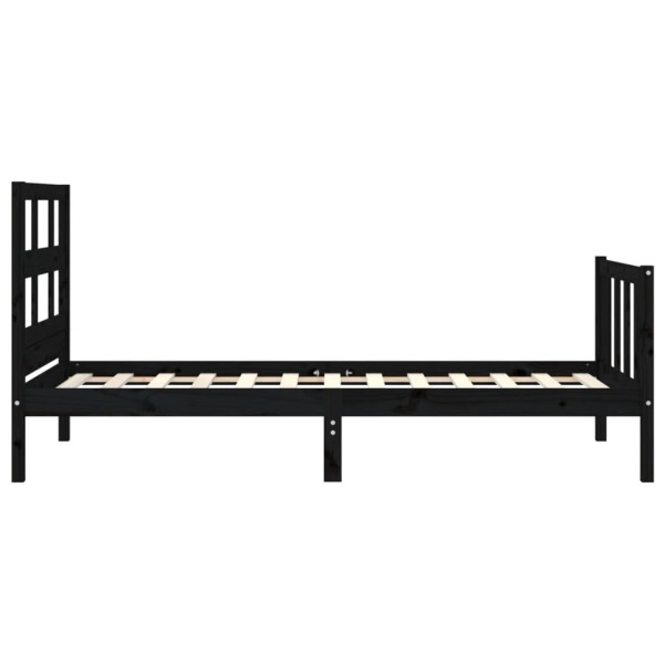 Estructura de cama con cabecero madera maciza negro 90x200 cm