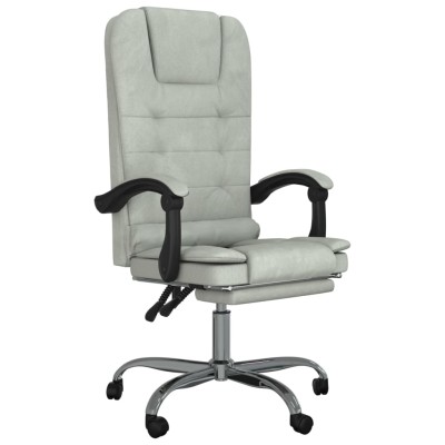 Silla de oficina reclinable con masaje terciopelo gris claro