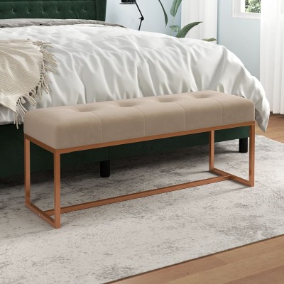 Banco de terciopelo beige 110x36x45 cm