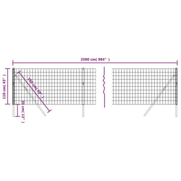 Cerca de alambre de acero galvanizado verde 1,1x25 m