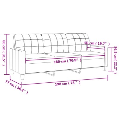 Sofá de 3 plazas de cuero sintético negro 180 cm