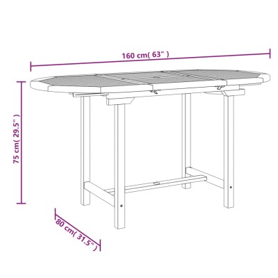 Mesa de jardín extensible madera maciza teca 110-160x80x75 cm