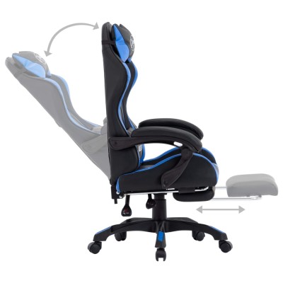 Silla gaming con reposapiés cuero sintético azul y negro