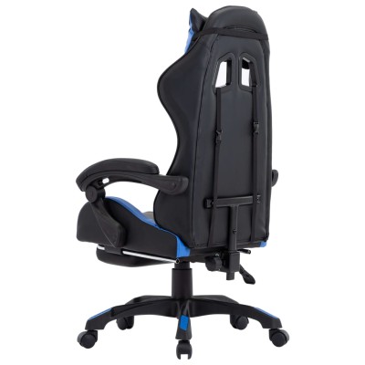 Silla gaming con reposapiés cuero sintético azul y negro