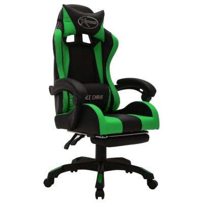 Silla gaming con luces LED RGB cuero sintético verde y negro