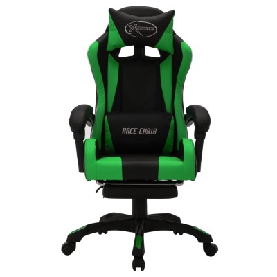 Silla gaming con luces LED RGB cuero sintético verde y negro